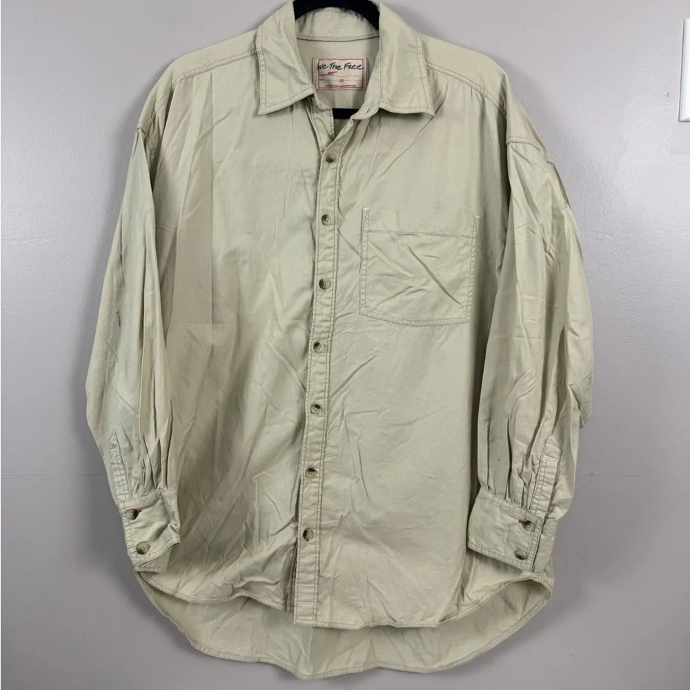 Free People The Freddie Tan khaki Castle wall color Oversized Button Down XS - Picture 8 of 15